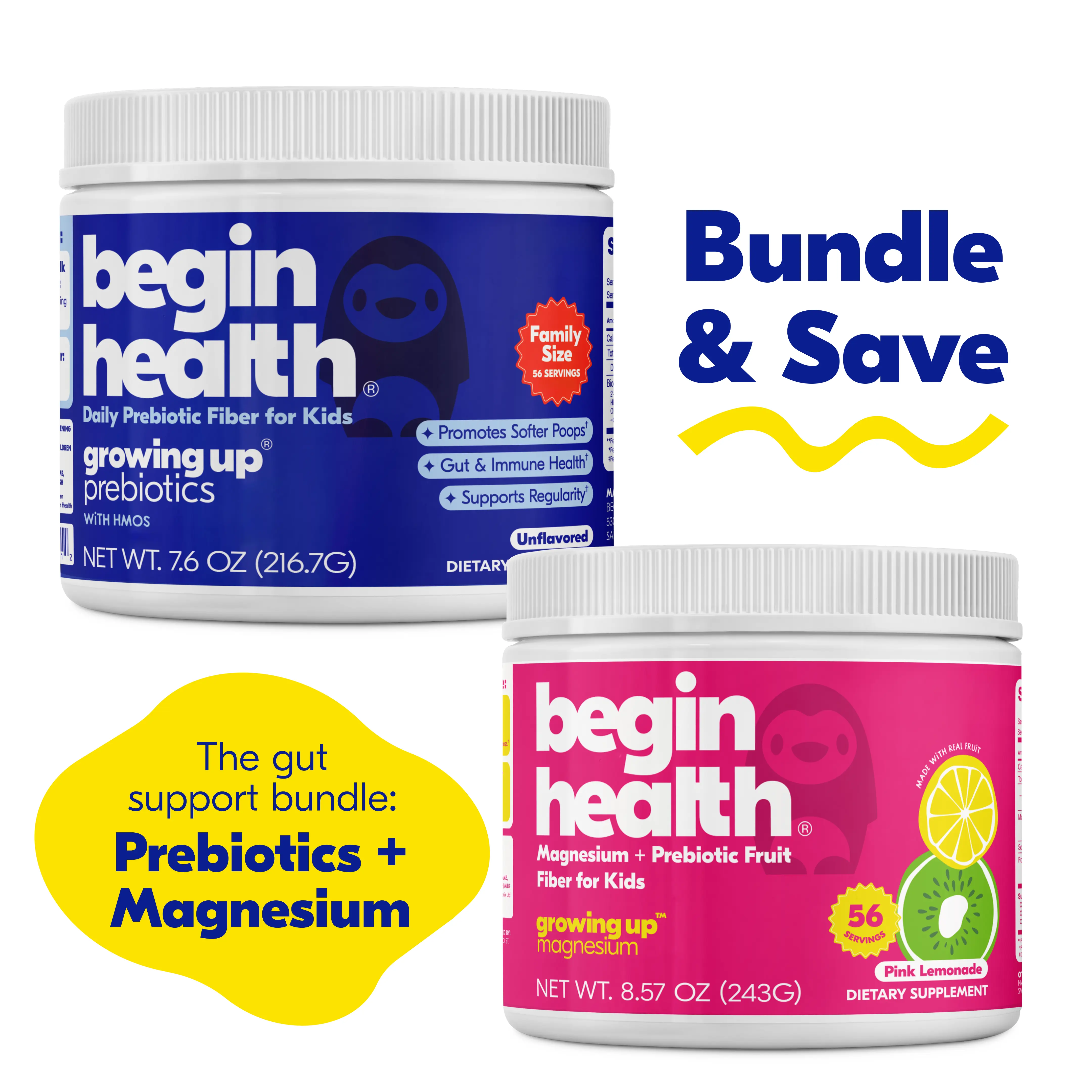 Begin Health Daily Prebiotic + Magnesium Bundle for All Ages | Supports Digestion, Regularity & Hydration | 2-Product Gut Health Bundle | Pediatrician Approved