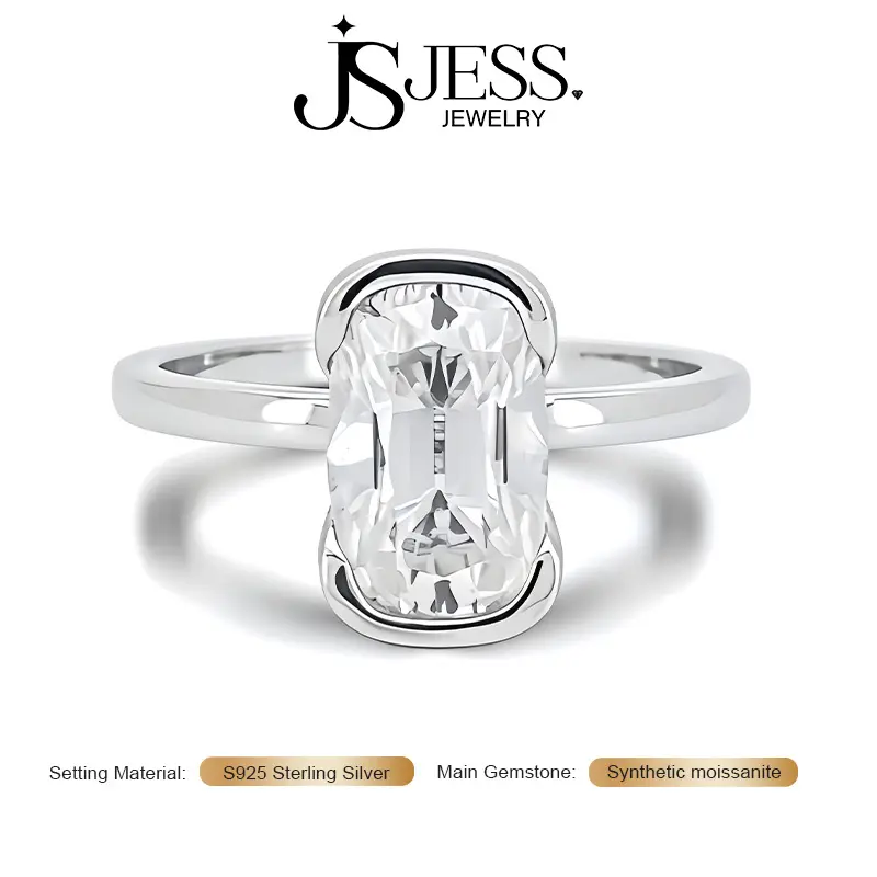 【Glim-C】4Carat 7*11mm DE Color VVS1 Long Cushion Old Mine Cut Moissanite Engagement Ring, S925 Sterling Silver 18k gold plated Wedding Band for Women