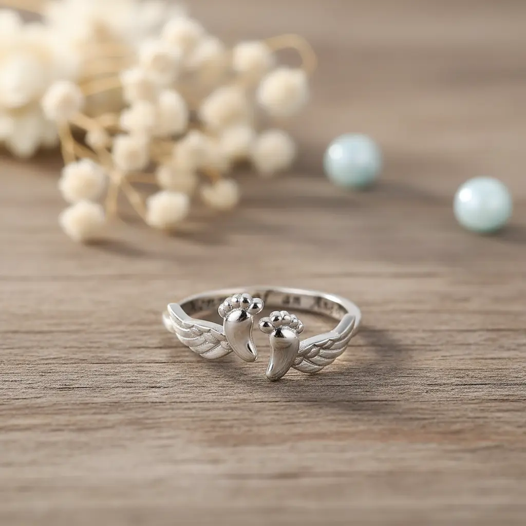 Elegant Angel Wing Memorial Ring Comfortably Honoring Pregnancy Loss & Remembrance, Miscarriage Jewelry Gift for Mothers, Mommy of an Angel Ring, Sympathy Jewelry, Mother’s Day Gift