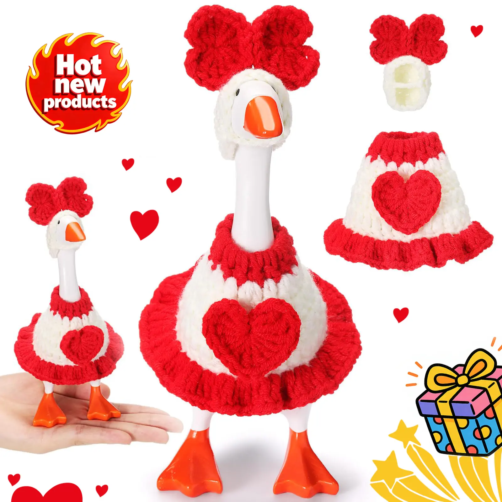 Desk Goose Knitting Outfits - Mini Desktop Motion Magnetic Goose Toy Clothes, Hats, Key Holder for Office Home Decor, Partner Gift