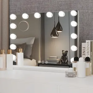 Hollywood Vanity Mirror with Lights, Mother's Day Gift, Lighted Makeup Mirror with 10X Magnification, Vanity Makeup Mirrors with 14 LED Bulbs, USB Charging Port Touch Control, Gifts for Women, Girls,