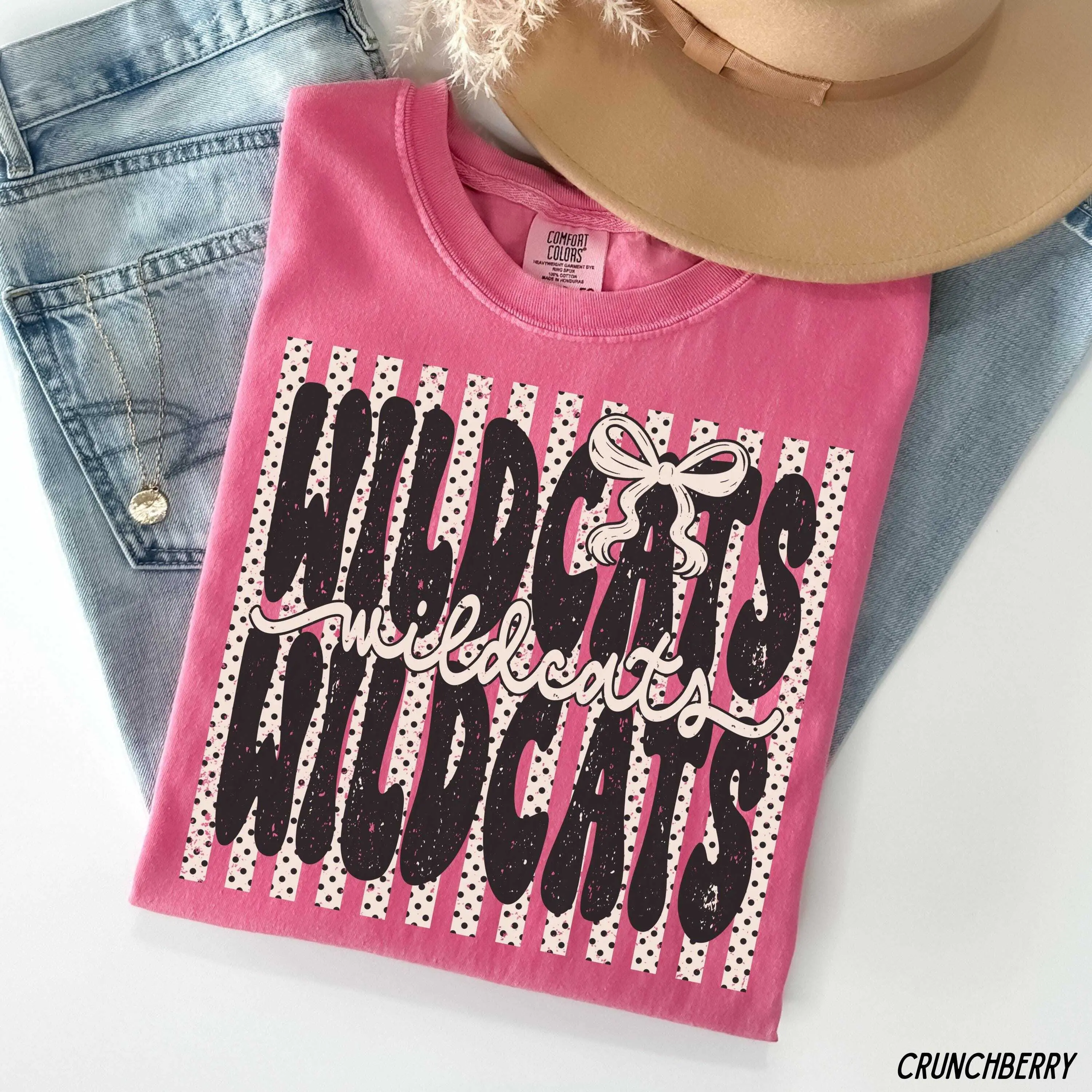 Comfort Colors  Wildcats Shirt, Polka Dot Preppy Stripes Wildcats T-shirt, Wildcats Game Day Shirt, Wildcat Mascot Tee, Coquette Wildcats Cotton Trending