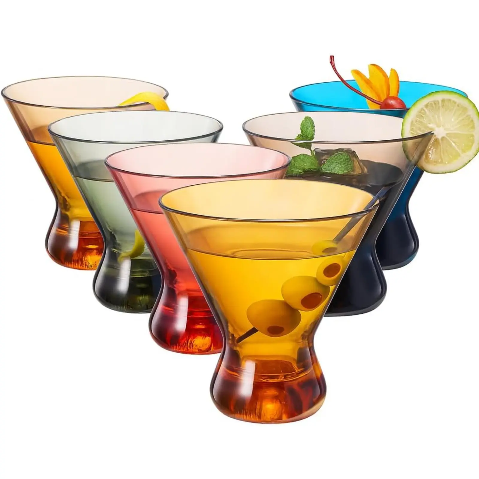 13-Ounce Colorful Pastel Plastic Stemless Martini Glasses (Set of 4), Martini, Margarita, Champagne & Cocktail Reusable Glasses, BPA-Free, Shatter-Proof, Dishwasher-Safe, Poolside Perfect, Outdoors