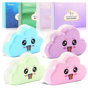 Bath Bombs for Kids, 4 Pcs Handmade Natural Clouds Bath Bombs, Organic Rainbow Bubble Bath, Birthday Gifts for Kids