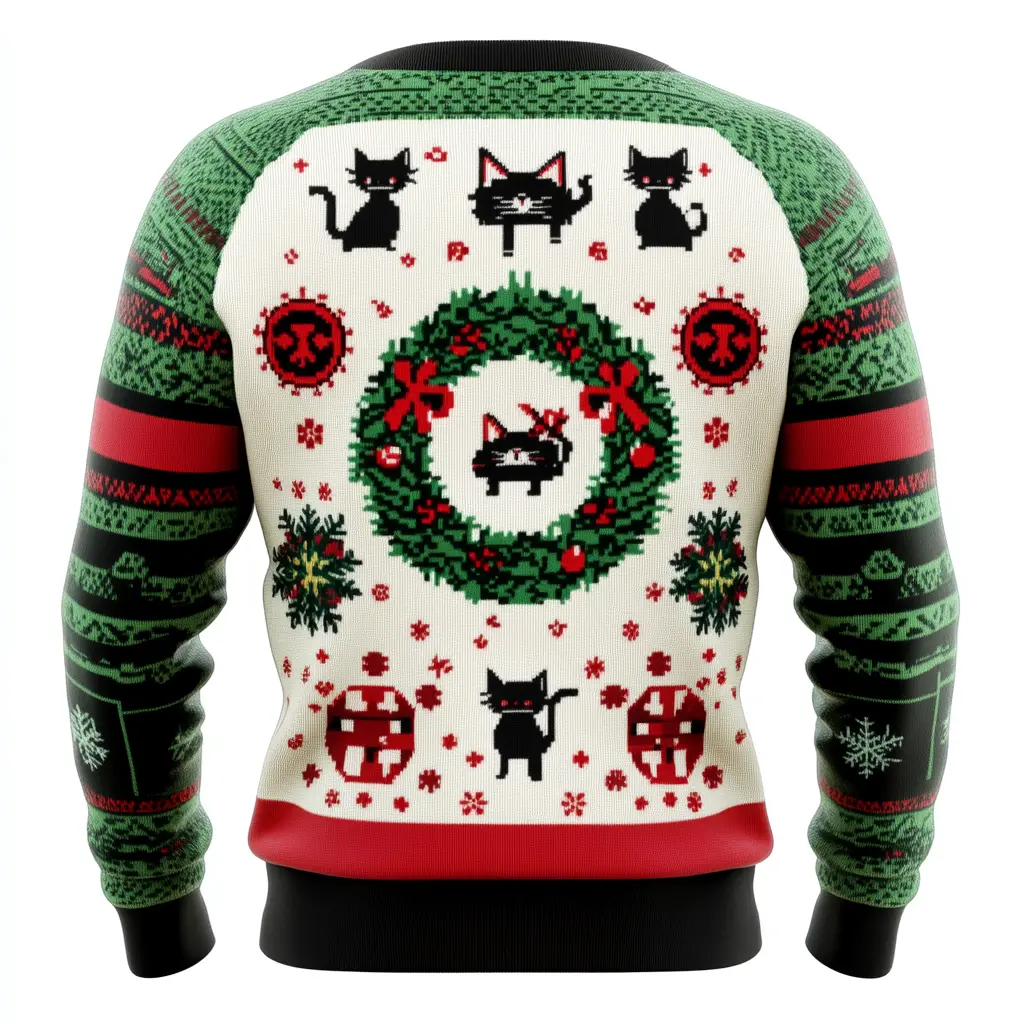 Ugly Christmas Sweater for Men, Women & Kids: Cat Ninja Christmas with Wreaths 2 - Funny Themed Holiday Gift for Family Gatherings & Parties
