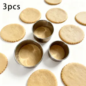 3pcs Stainless Steel Dumpling Cutter Set, Round Cookie Press Tool, Home Use Mousse Ring, Water Dumplings Baking Tools, 3 Piece Kit