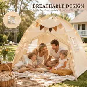 Large Kids Play Tent with Tassel Star Light, Foldable Portable Indoor Cozy Playhouse for Boys Girls