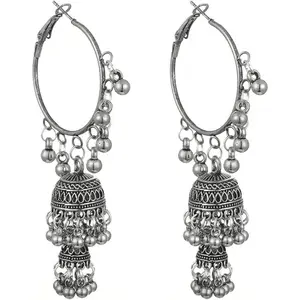 Charm Huggie Hoop Jhumka Jhumki Indian Earring Bohemian Bell Drop Earrings Fashion Ethnic Gypsy Traditional Tassel Dangling Oxidized Boho Bollywood   for Women Christmas Wedding