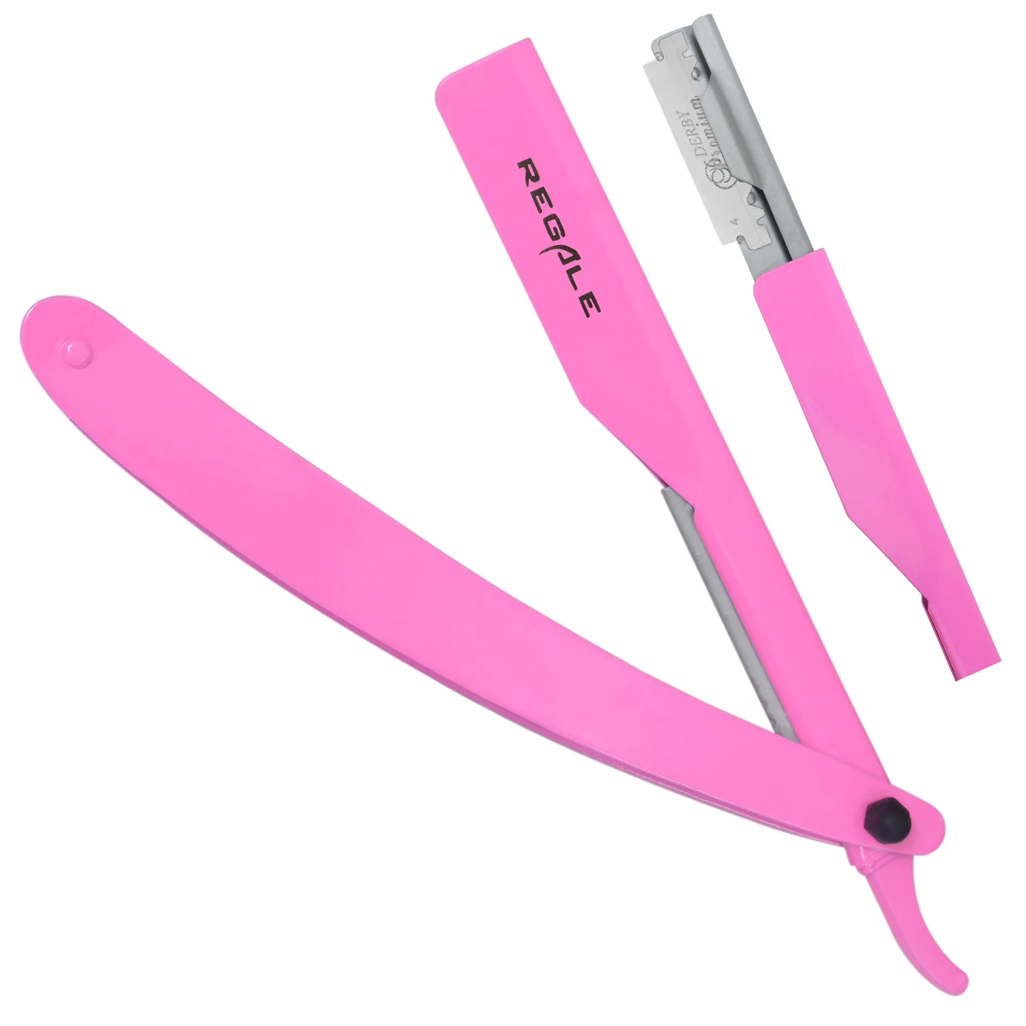 REGALE Professional Shavette Razor, Pink Stainless Steel Handle, Traditional Straight Edge Shaving Tool with Replaceable Blades, Razorblade, Ergonomic, Solid, One Blade