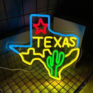 Texas Map Neon Signs for Wall Decor, Cactus Lights Signs Suitable for Bedroom Man Cave Bar Pub, Art Wall Decorative Light Bar Sign, Ambient Light