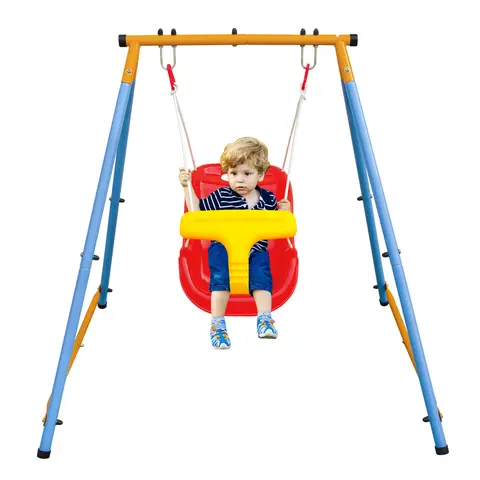 WKKEOM Unisex Heavy-Duty Steel Baby Swing Set with Safety Belt - Safe Playground Equipment, 9-36 Months, 55 lbs Capacity, 48"(w) x 40"(d) x 44"(h), Helps Learn to Swing, Home Backyard Indoor/Outdoor Playset