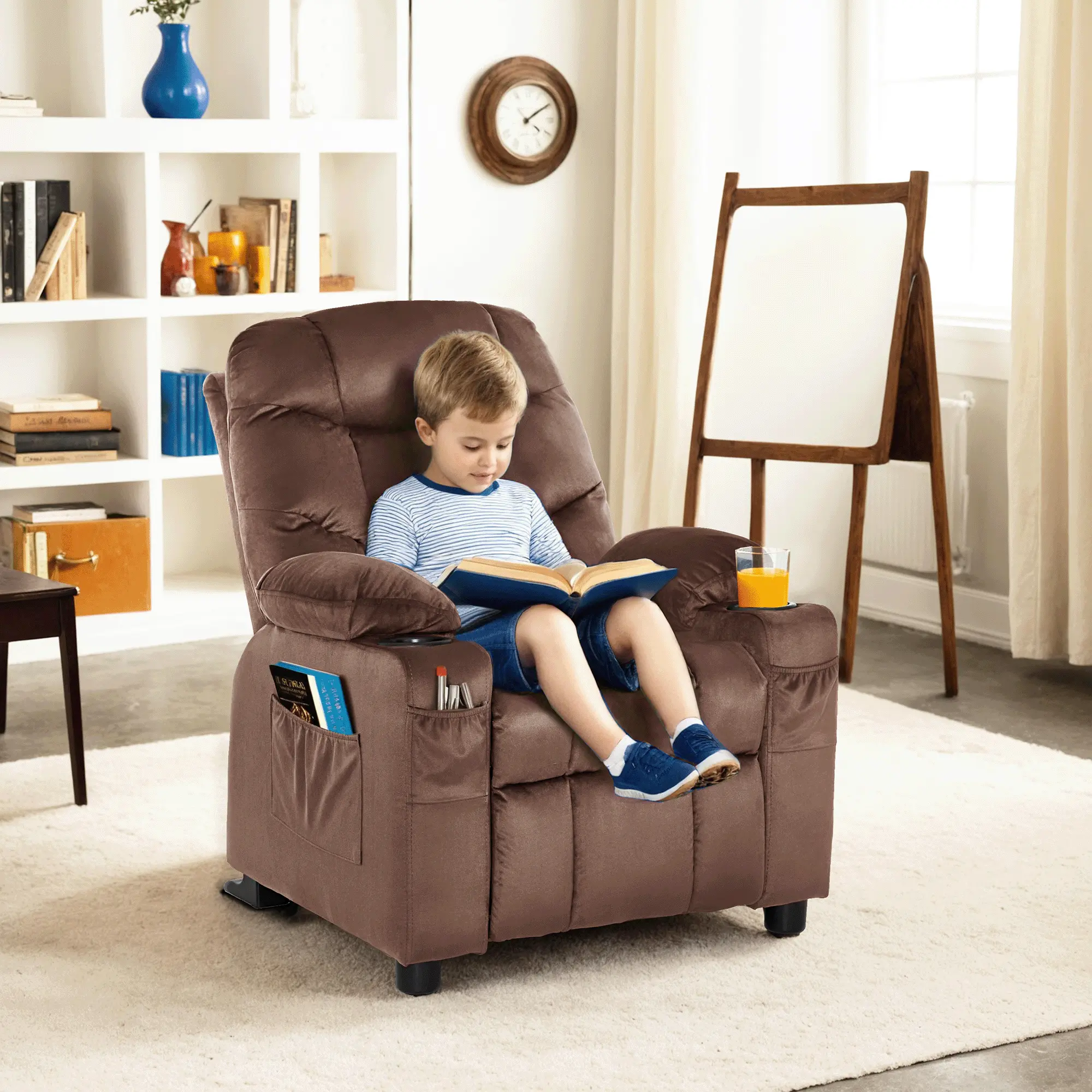 Big Kids Recliner Chair, Velvet Fabric 7355|7366