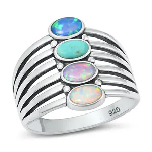 Multicolor Stacked Opalite Ring - 925 Sterling Silver