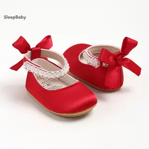 Baby Girls The First Pair Mary Jane Flats Cute Pearl Infant Wedding Shoes Non-skid Newborn Crib Shoes Pearl Satin Mary Jane Walking Shoes