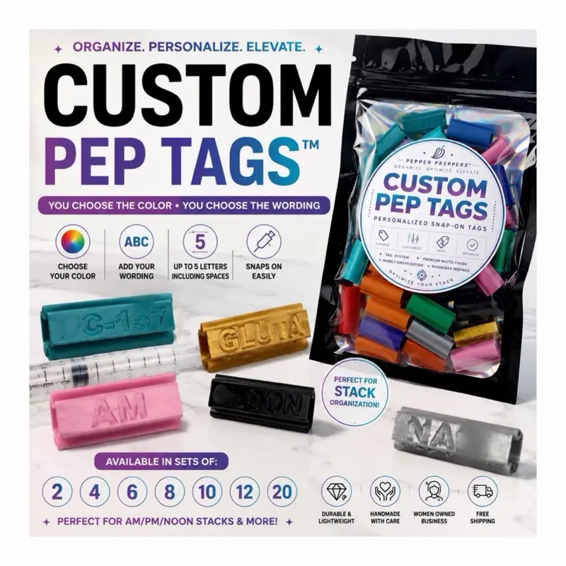 Custom PepTagsTM | Personalized Snap-On 1ML Pin Tags | Choose Your Color + Custom Label