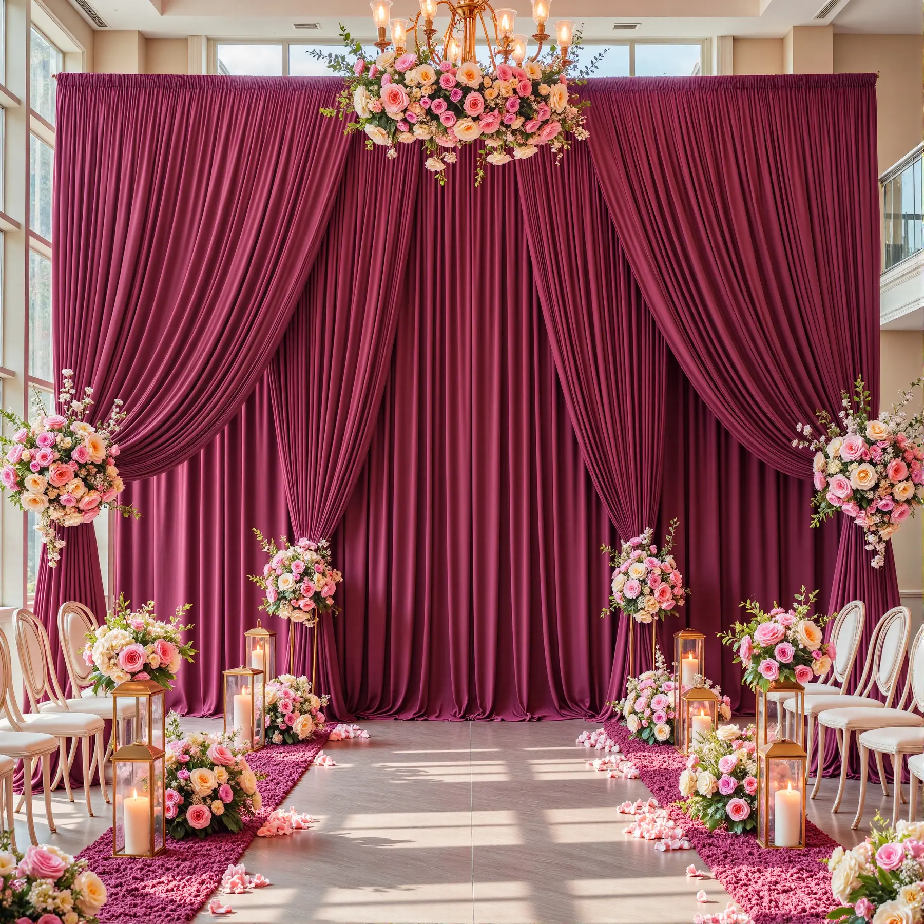 6 Panel Wrinkle Free Polyester Backdrop Curtains, Wedding Drapes with 7.8 Inch Rod Pocket, Elegant Pleated Reusable Fabric for Wedding,  Baby Shower, Birthday, Photography Background for christmas ,Various Sizes 5x7ft/5x10ft /5x12ft(Stand not included),ho