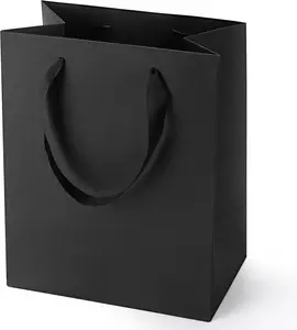 Black Gift Bags With Handles: 8x5x10 Inch 6 Pack Medium Paper Bags Bulk For Party Shopping Wedding Birthday Graduation Fathers Day