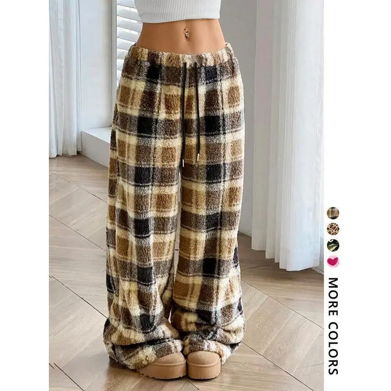 Brown checkered pattern+black drawstring