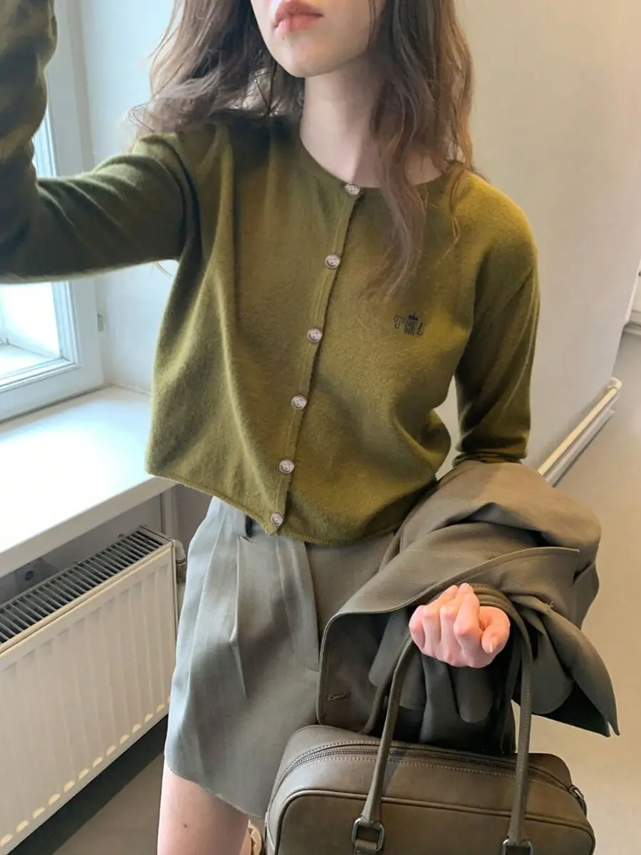 Spring Autumn Casual Simple Embroidery Cropped Cardigan,Long Sleeve Tops - Fall Outfits, Back to School Outffits
