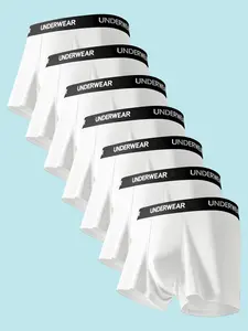 7 pcs Men's Solid color Plain leisure flat cornered underwear, Soft, loose men's underwear, Stretchy boxer briefs, suitable for Four Seasons and daily wear