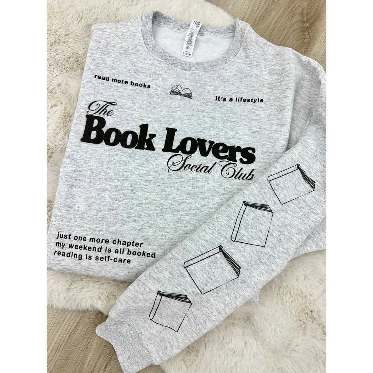 Men's Crewneck Sweatshirt, 'Book Lovers Social Club' Graphic Print, Casual Pullover Top for Cozy Wear