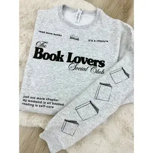 Men's 'Book Lovers Social Club' Crewneck Pullover Sweatshirt, Menswear Casual Round Neck Tops