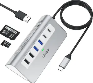 intpw P9 Type-C Hub Multiport Adapter 4K@60Hz HDMI 100W PD Charger USB A 3.0/2.0 SD TF Card Reader Portable Aluminum Dock for PC Phone