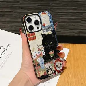 Jelly Retro Cat Tea Pattern Tpu Anti-Drop Case for iPhone 6/7/8/x/XS/XR/XS Max/11/12/13/14/15/16/17 Pro Max, Gift for Women and Girls