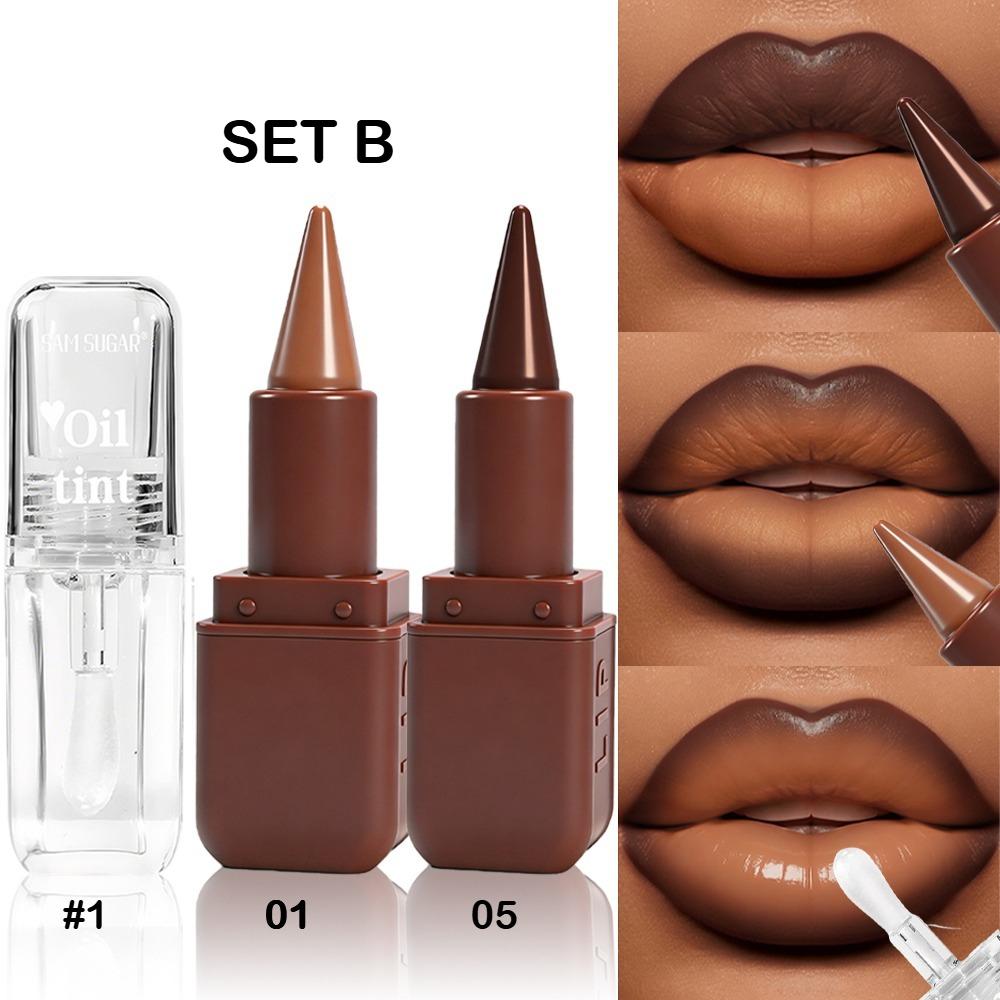 3pcs Matte Lip liner & Lip Oil Set - Waterproof Long-Lasting, Non-Stick Velvet Finish, Mixed Shades (Hydrating Matte Lip liner and Gloss Combo) for Party, lip combo set, Party Festival Christmas Halloween Daily Makeup & Daily Wear