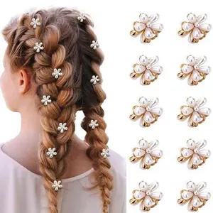 10PCS Mini Pearl Flower Hair Claw Clips for Women and Girls, Cute Daisy Pearl Hair Pins with Strong Grip Non Slip Jaw Clamps, Elegant Small Hair Accessories for Daily Wear Wedding Party Makeup Hairstyles and Gifts