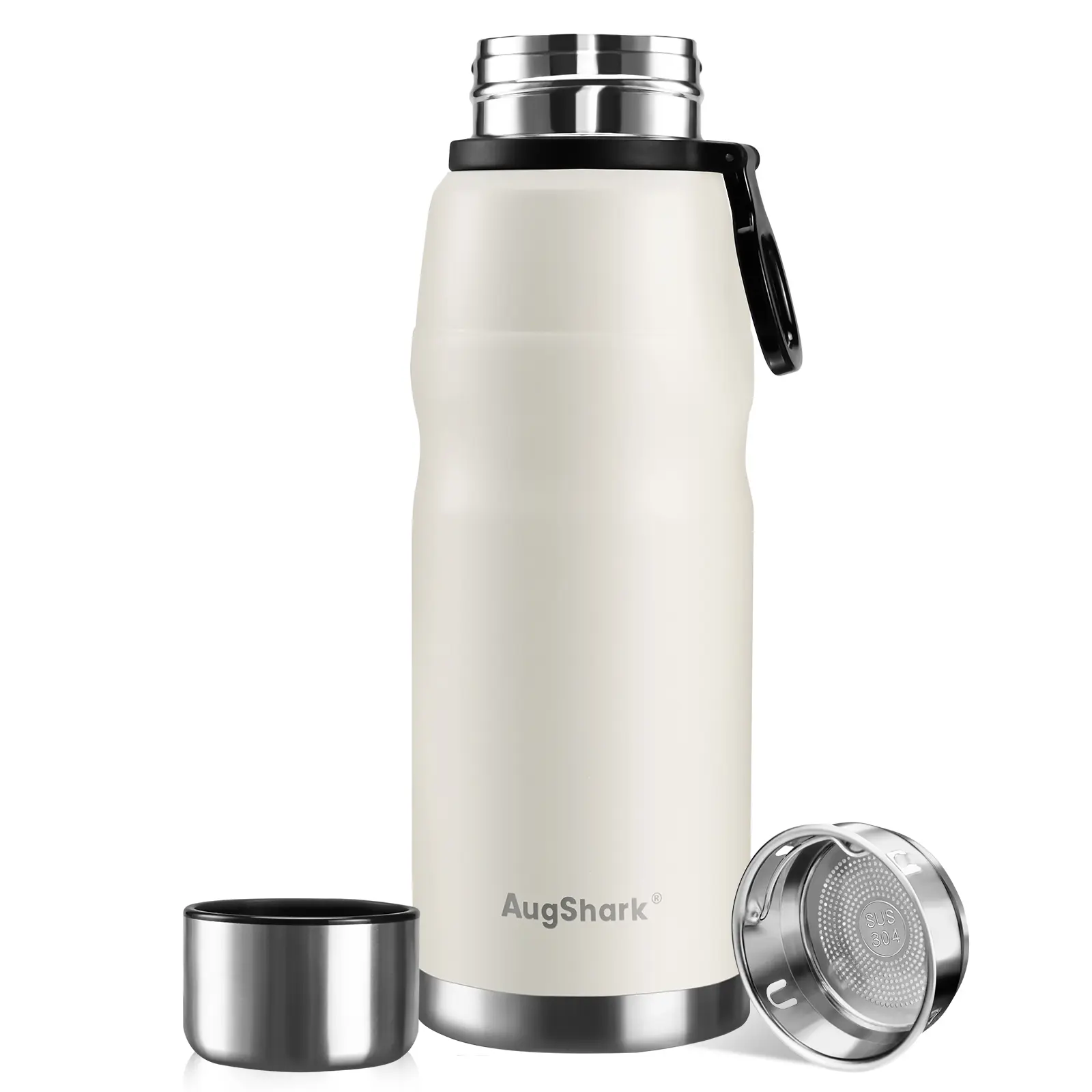 Augshark 20 oz Vacuum Insulated Stainless Steel Water Bottle Tumbler, Reusable Leakproof Portable Flask with Handle for Travel Coffee, Hot & Cold Drink Container, Water Bottles