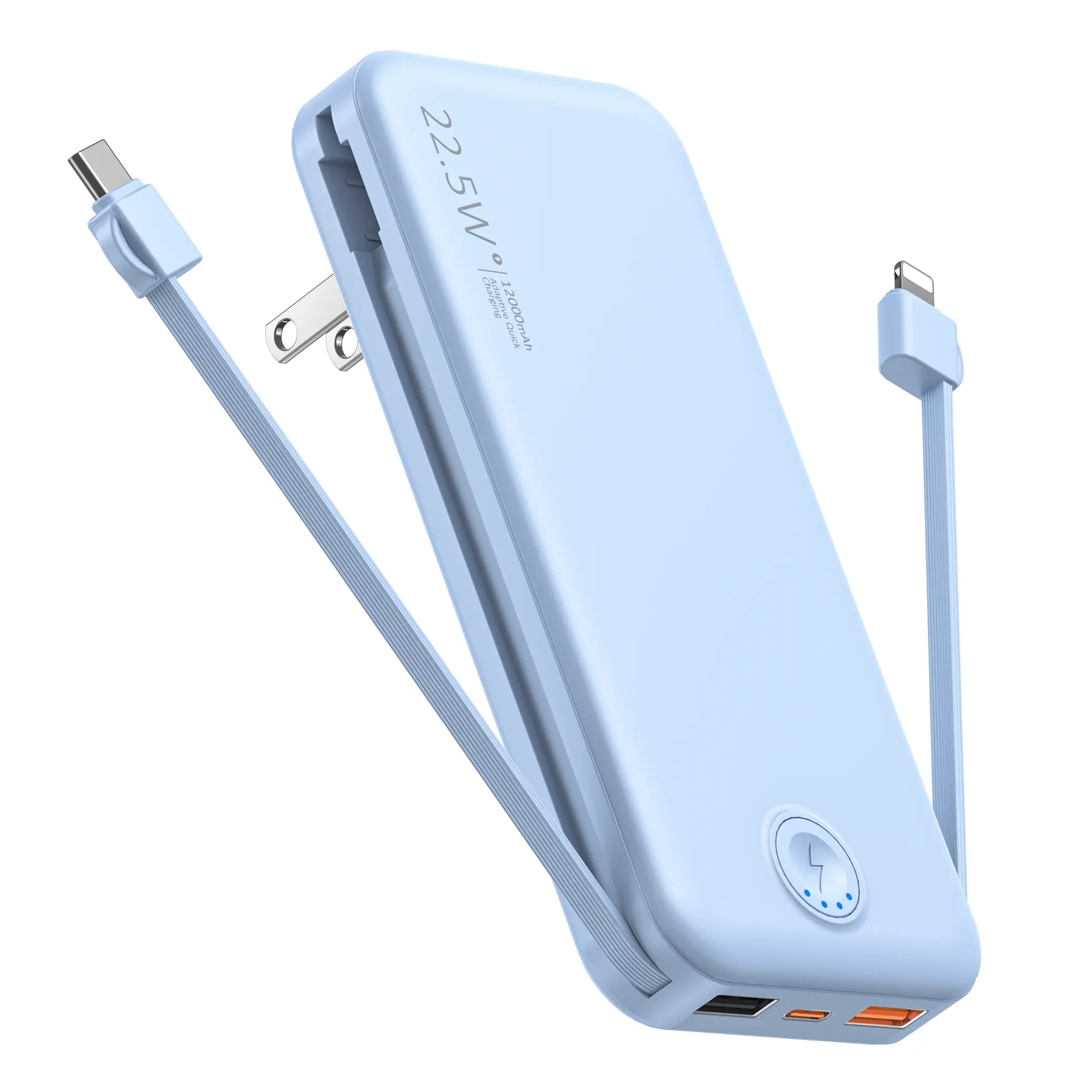 summerwins 12000mAh Portable Battery Power Bank with Built-in Wall Charger, Dual IOS-USB-C Cables, PD20W+SCP22.5W Fast Charging, Travel Outdoor Camping Gadget, Father Gift for iPhone Samsung iPad Smartphones,back to school