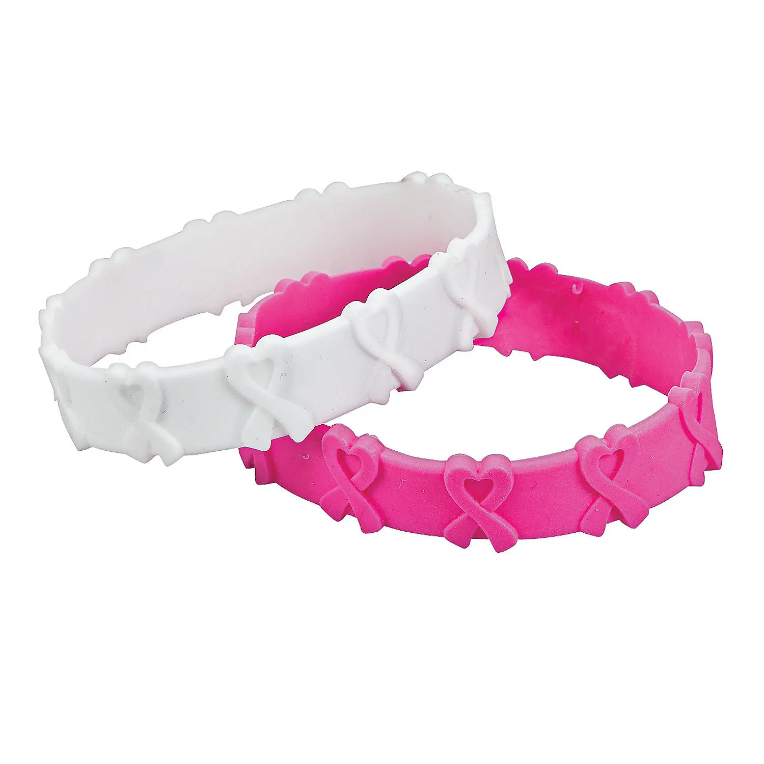 24 Pc Pink Rubber Wristbands with Pop-Out Awareness Ribbon, 7 3/4 inches - Inspirational, Comfortable & Durable for Coworkers, Charity Walks, Rubber Band, Awareness Walk, Bracelet, Casual, Unisex Size, Family, Awareness Event