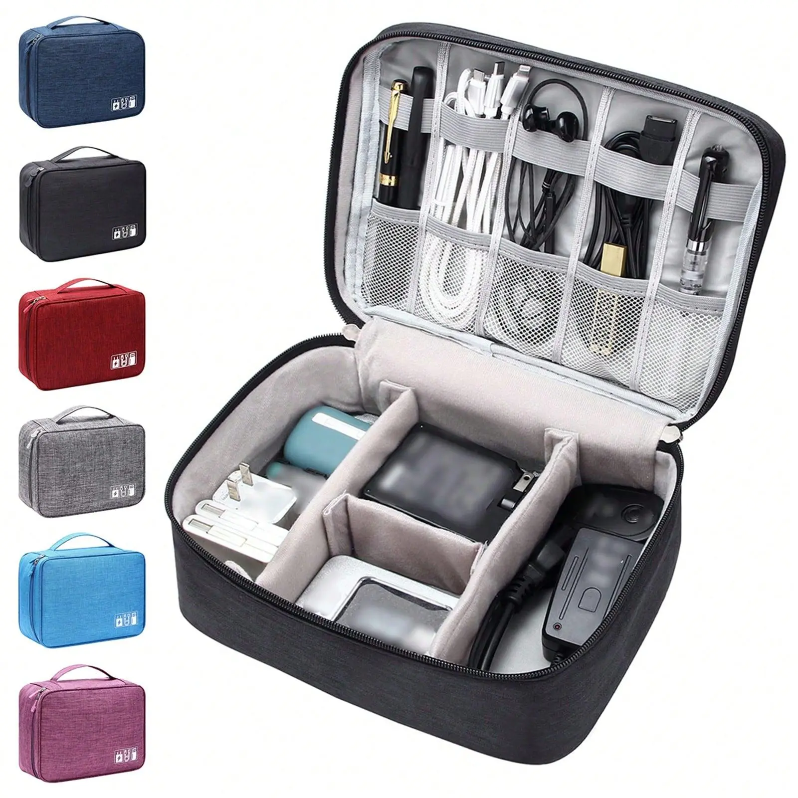 Oxford Multi-Function Compartmentalized Travel Organizer Pouch - 1pc Waterproof Cationic Fabric Storage Carrying Bag, Lightweight Portable Zipper Pouch for Electronic Accessories, Data Cables (Carry-On Set Travel Organizers), Zipper Pouches, Compact Zippe