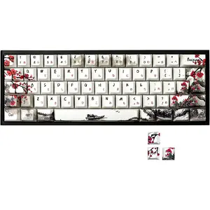 Plum Blosoom Key Caps  Keycaps 80  Custom Keycap Set PBT Dye Sublimation Cherry Profile Keycap Suitable for 61/64/67/68 Cherry MX Swtich Mechanical Keyboard