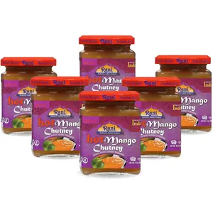 Rani Hot Mango Chutney (Spicy Indian Preserve) 12.5oz (350g) Glass Jar, Ready to eat, Vegan, Pack of 5+1 FREE ~ Gluten Free, All Natural, NON-GMO | Kosher