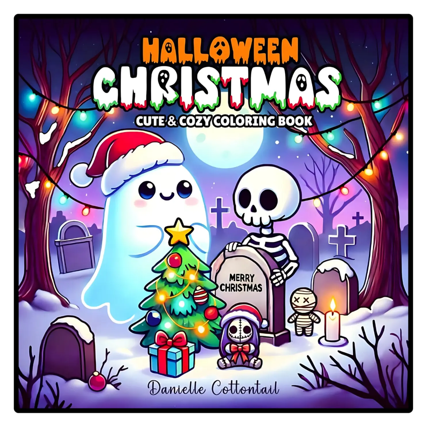 Hygge Style Halloween & Christmas Coloring Book - Paperback, 50 Festive & Spooky Coloring Pages with Ghost, Zombie, Voodoo Doll Illustrations, Winter Twist, Ideal for Quiet Holiday Night Relaxation, Witch