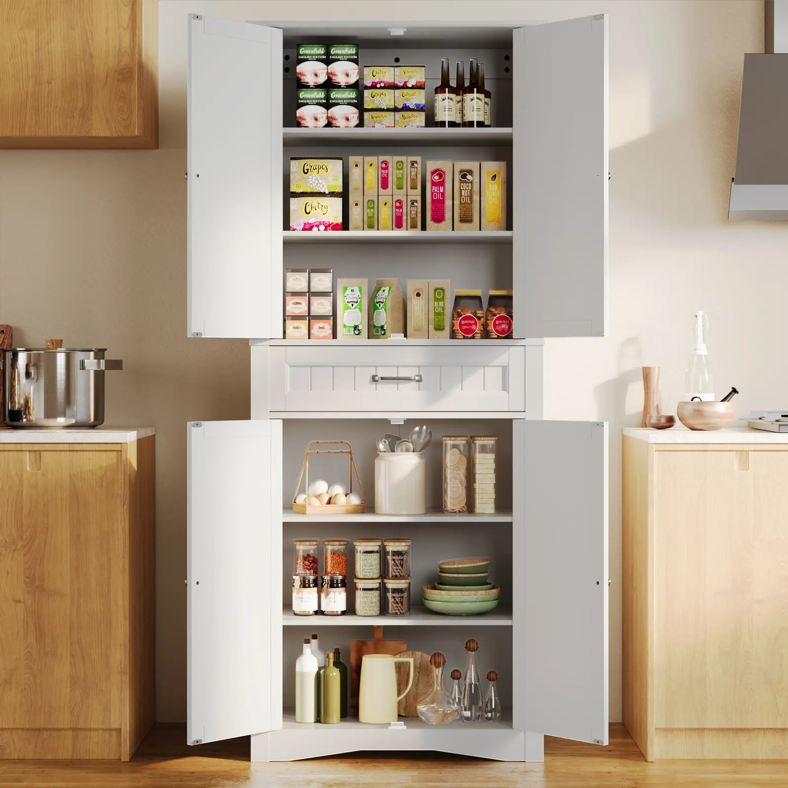 Gizoon 71" Tall Kitchen Pantry Cabinet with Doors and Shelves Large Stand Up Pantry Storage Cabinet with Drawer for Kitchen Dining Room and Bathroom