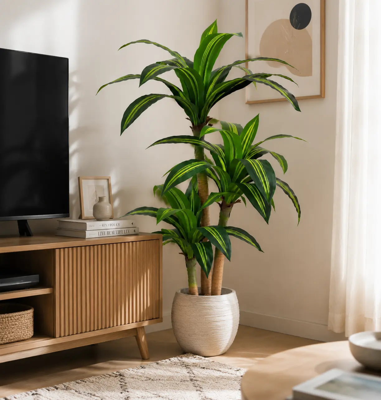 4/5/6FT Artificial Dracaena Tree （No Pot)  Faux Plant for Home Decor, Living Room Home Supplies Decorative Realistic Appearance Low Maintenance Versatile Placement