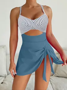 Women's Tankini Set, Casual Adjustable Criss Cross Adjustable Straps Back Swimwear Set, Ladies Summer Beachwear, Tankini Set Swimsuit