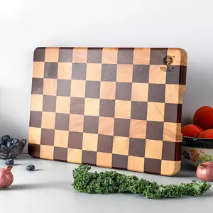 Bill.F Sturdy Classic Stylish Rubberwood End-Grain Cutting Board, 14.2"x9.4" Checkerboard Butcher Block, 1" Thick Oil-Ready Wooden Board for Kitchen Meal Prep & Serving (Compatible with Knives)