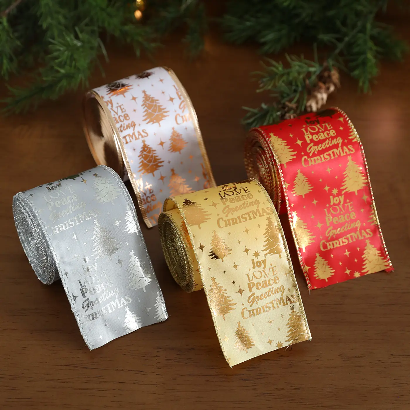 Christmas webbing gilt cloth bronzing Christmas tree gift box bow braided strap ribbon decorative ribbon ribbon