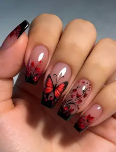 Red Butterfly Round Press Ons