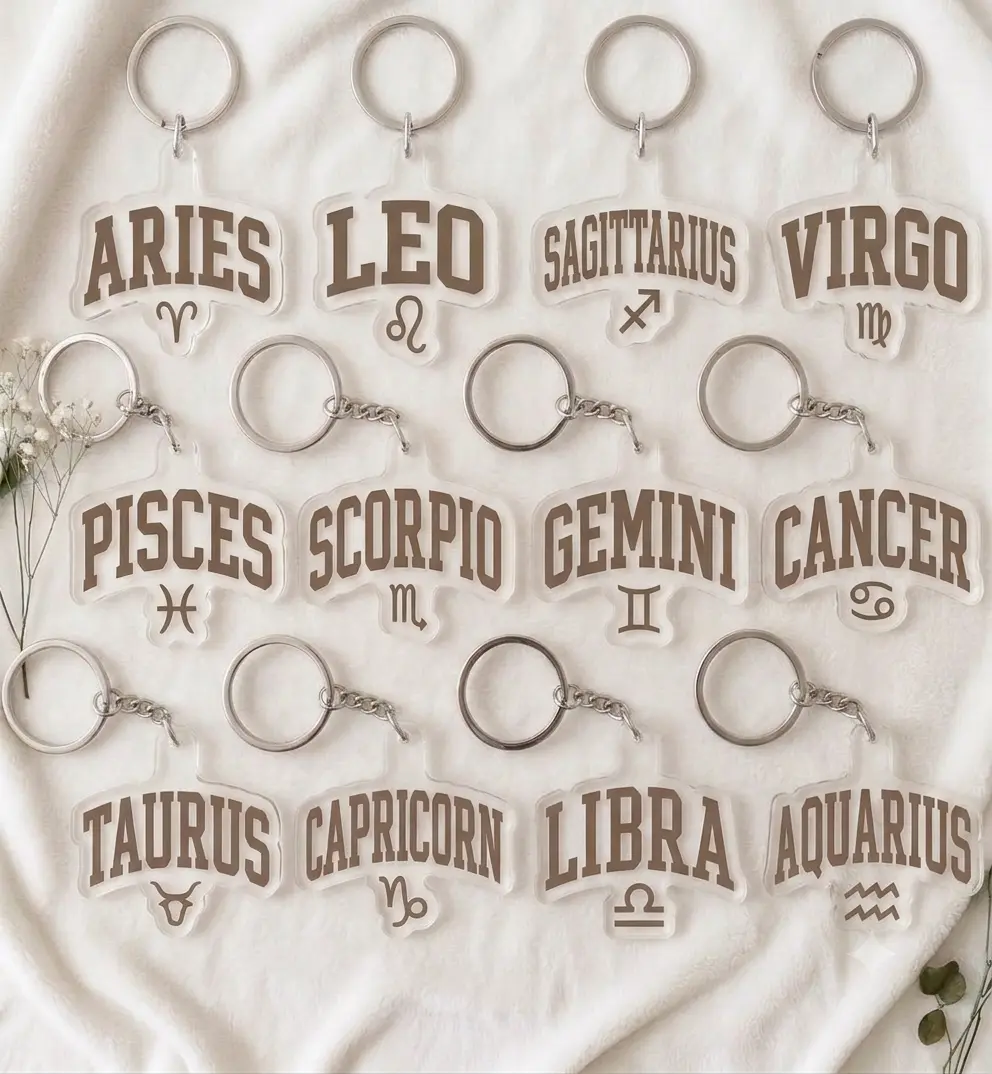 Minimalist Zodiac Sign Keychain, Gift for Zodiac Lovers