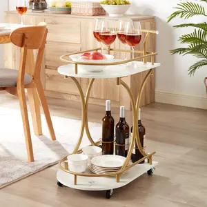 2-Tier Bar Cart, Mobile Bar Serving Cart, Industrial Style Wine Cart for Kitchen, Beverage Cart with Wine Rack and Glass Holder, Rolling Drink Trolley for Living Room On-Site