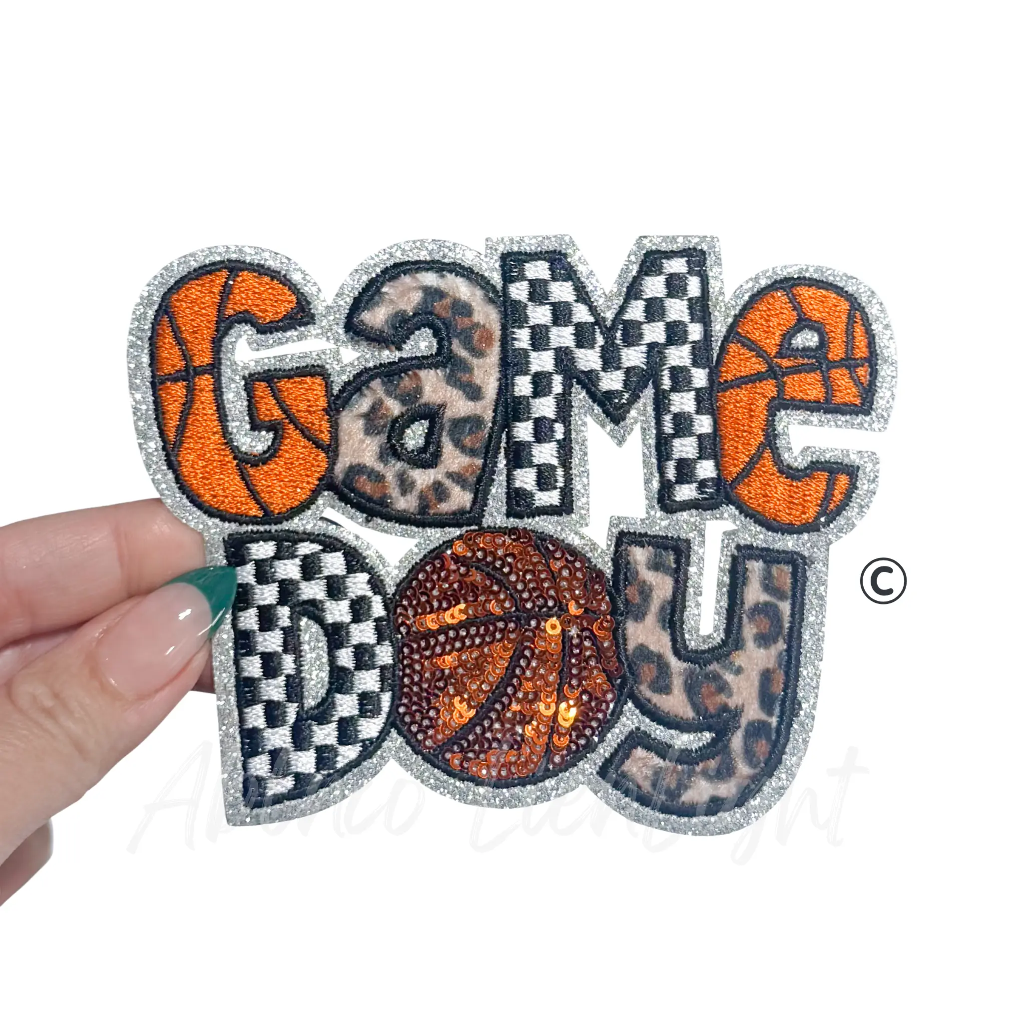 Basketball Game Day Cheetah Checkered Sequin Patch - Small