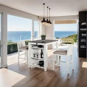 3-pieces Solid Wood Dining Set of Counter Height White Dining Table with 2 Matching Chairs Set affordable dining table