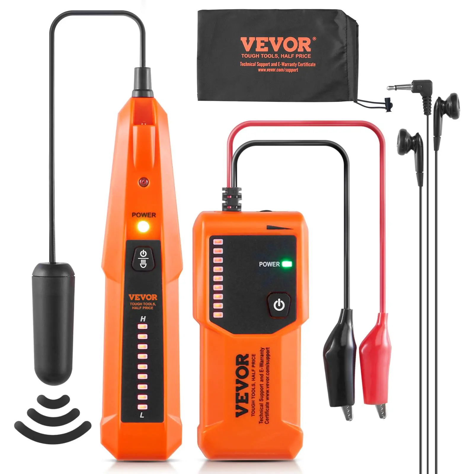 【Summerfinds】VEVOR Underground Cable Locator,  3 FT Max. Detection Depth, Wire Tracer Break Detector Finder with Earphone, 1000 FT Max.Detection Length Cable Tester for Pet Fence Buried Sprinkler Valve Irrigation