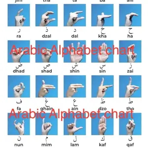 Arabic Alphabet Sign Language Chart - Educational Chart for Learning Arabic Alphabet with Hand Gestures
