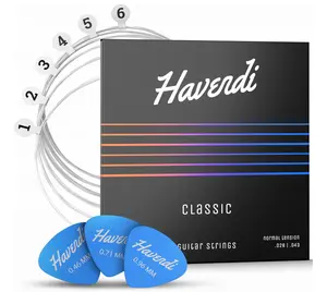 HAVENDI Guitar Strings for classical guitar - brilliant sound quality strings made of nylon for classical guitar coated with silver (6 string set) incl. 3 picks